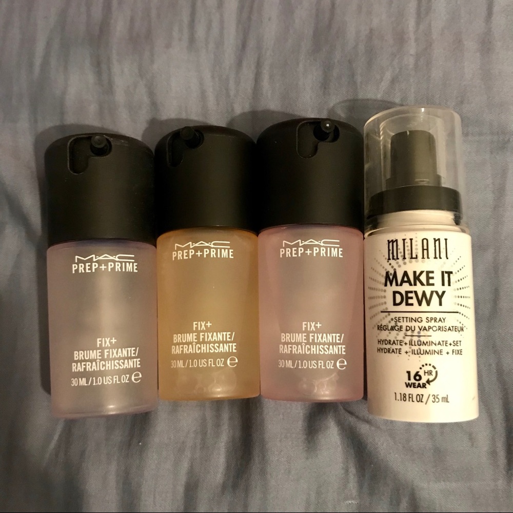 3 mini Mac Fix+ and Milani dewy spray
